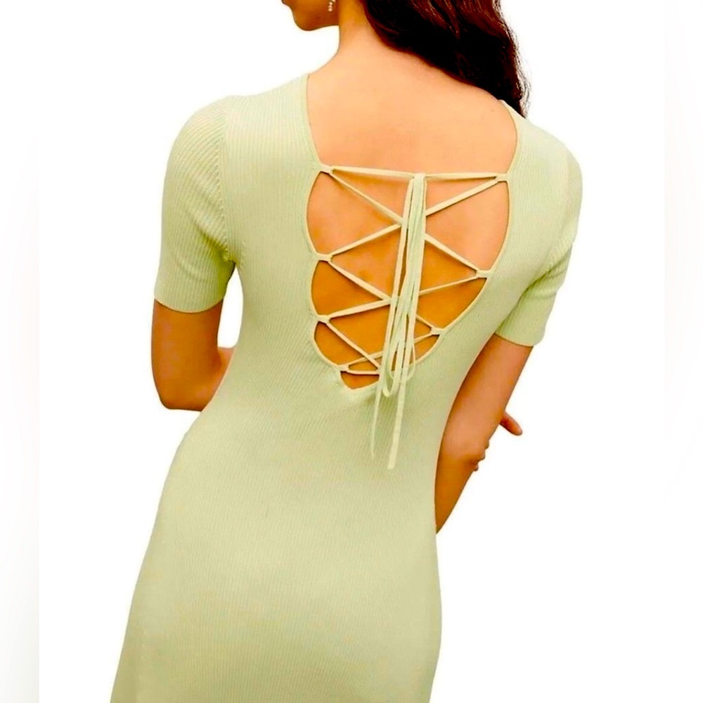 💚 NWT! MAJE Pistachio Green Ribbed Dress - Picture 2 of 11